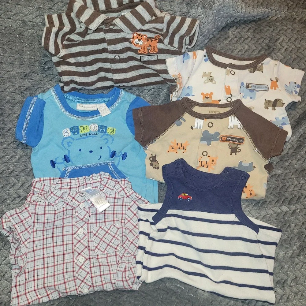 Baby Boy Romper Bodysuit Bundle 3 month Carters Janie and Jack Little Me 6pc Lot